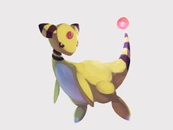 Rule 34 | ampharos, brown eyes, creatures (company), full body, game freak, gem, gen 2 pokemon, glowing, highres, looking to the side, nintendo, no humans, pn (ltpn 257), pokemon, pokemon (creature), simple background, solo, white background