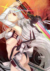 Rule 34 | 10s, 1girl, 2017, absurdres, altera (fate), arm above head, artist name, ass, breasts, character name, copyright name, cowboy shot, dark-skinned female, dark skin, dated, detached sleeves, fate/extella, fate/extra, fate/grand order, fate (series), fularika, groin, highres, long hair, marker (medium), medium breasts, photon ray (fate), red eyes, solo, sword, thighs, traditional media, veil, weapon, white background