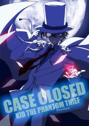 Rule 34 | 1boy, adjusting clothes, adjusting headwear, bad id, bad pixiv id, cape, character name, copyright name, d midiror, formal, full moon, gloves, grin, hat, kaitou kid, kuroba kaito, male focus, meitantei conan, monocle, monocle chain, moon, necktie, one eye closed, phantom thief, smile, solo, suit, top hat, white gloves, wink