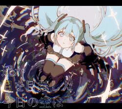 Rule 34 | 1girl, bare shoulders, black footwear, black skirt, blue eyes, blue hair, blue necktie, blush, boots, collared shirt, detached sleeves, floating hair, from above, hair between eyes, hatsune miku, highres, inu totemo, knees together feet apart, letterboxed, long sleeves, looking at viewer, looking up, mawaru sora usagi (vocaloid), miniskirt, necktie, parted lips, pleated skirt, ripples, shadow, shirt, sidelocks, skirt, sleeveless, sleeveless shirt, solo, sparkle, teeth, thigh boots, thighhighs, thighs, twintails, vocaloid, water, white shirt, zettai ryouiki
