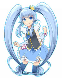 Rule 34 | 10s, 1girl, blue eyes, blue hair, blue thighhighs, brooch, crown, cure princess, earrings, happinesscharge precure!, heart, heart brooch, highres, jewelry, long hair, looking at viewer, magical girl, matching hair/eyes, n hirune, precure, shirayuki hime, simple background, skirt, smile, solo, thighhighs, twintails, very long hair, white background