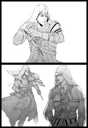 Rule 34 | 1boy, assassin&#039;s creed, assassin&#039;s creed (series), assassin&#039;s creed iii, balusah, coat, connor (assassin&#039;s creed), hood, male focus, monochrome, pixiv sample, resized, solo