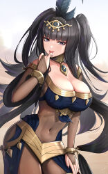 Rule 34 | 1girl, :p, black hair, black nails, blunt bangs, breasts, bridal gauntlets, cleavage, feather hair ornament, feathers, fingernails, fire emblem, fire emblem awakening, gonzarez, hair ornament, highres, large breasts, long hair, looking at viewer, nail polish, nintendo, purple eyes, solo, tharja (fire emblem), tongue, tongue out