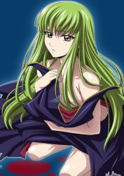 Rule 34 | 00s, c.c., code geass, covering privates, green hair, isse, kneeling, long hair, solo, yellow eyes