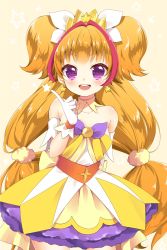 Rule 34 | 1girl, :d, amanogawa kirara, bare shoulders, blush, choker, cure twinkle, earrings, go! princess precure, highres, jewelry, kuune rin, long hair, looking at viewer, magical girl, multicolored hair, open mouth, orange hair, precure, purple eyes, red hair, smile, solo, star (symbol), star earrings, twintails, two-tone hair