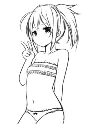 Rule 34 | 1girl, arm behind back, greyscale, looking at viewer, monochrome, panties, short hair, simple background, solo, underwear, v, white background, zaxwu