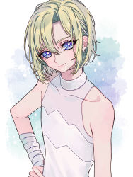Rule 34 | 1boy, androgynous, ao (ao0 0nemu), bad id, bad pixiv id, bishounen, blonde hair, blue eyes, bob cut, earrings, highres, hugtto! precure, jewelry, looking at viewer, male focus, precure, simple background, smile, solo, wakamiya henri, white background
