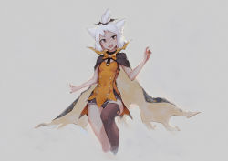 Rule 34 | 1girl, :d, absurdres, azur lane, black panties, black thighhighs, bow, bowtie, brown eyes, cape, commentary request, cropped legs, deel (rkeg), fang, halloween, halloween costume, hand up, high ponytail, highres, looking at viewer, open mouth, orange bow, orange bowtie, orange shirt, panties, pantyshot, ponytail, shirt, short hair, shouhou (azur lane), shouhou (patrolling witch) (azur lane), single thighhigh, sleeveless, sleeveless shirt, smile, solo, standing, thighhighs, underwear, white hair