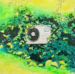 absurdres air_conditioner condenser_unit green_background highres ibsukionsen no_humans original overgrown plant scenery vines