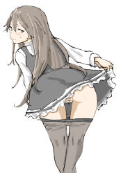 Rule 34 | 10s, 1girl, arashio (kancolle), blush, brown eyes, brown hair, censored, highres, kantai collection, long hair, looking back, matching hair/eyes, onigunsow, pointless censoring, pussy, simple background, solo