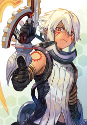 Rule 34 | .hack//, .hack//g.u., 1boy, armor, black armor, black gloves, closed mouth, facial mark, gloves, gun, handgun, haseo (.hack//), holding, holding gun, holding weapon, hungry clicker, male focus, pants, pistol, red eyes, solo, spiked hair, tattoo, weapon, white hair