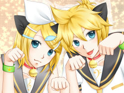 Rule 34 | 1boy, 1girl, animal ears, blonde hair, brother and sister, cat ears, kagamine len, kagamine rin, kemonomimi mode, sacchon, siblings, twins, vocaloid