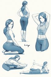 Rule 34 | 1girl, absurdres, ass, barefoot, capri pants, highres, nintendo, pants, ponytail, raichiyo33, solo, stretching, wii fit, wii fit trainer