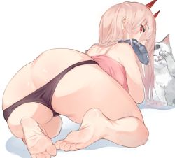 Rule 34 | 1girl, 1other, ass, black panties, cat, chainsaw man, feet, fish, highres, horns, mocomori, panties, power (chainsaw man), tagme, thighs, underwear