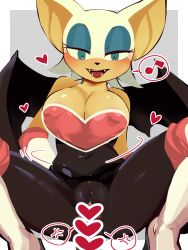Rule 34 | 1girl, :d, bare shoulders, bat wings, black bodysuit, bodysuit, boots, breasts, cameltoe, censored, cleavage, elbow gloves, fangs, furry, furry female, gloves, heart, heart censor, hetero, large breasts, mosaic censoring, open mouth, penis, rouge the bat, smile, solo focus, sonic (series), thigh boots, ura menu, white gloves, wings