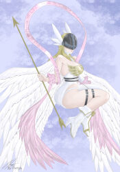 Rule 34 | absurdres, angel, angel girl, angewomon, ass, belt, digimon, digimon (creature), head wings, highres, long hair, mask, wings