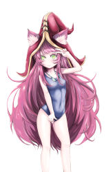 Rule 34 | 1girl, absurdres, breasts, colored eyelashes, green eyes, hat, highres, league of legends, lulu (league of legends), nakatokung, one-piece swimsuit, purple hair, school swimsuit, self-upload, small breasts, solo, swimsuit, wizard hat