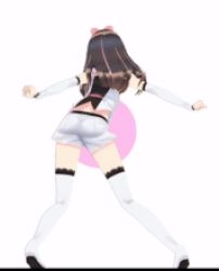 Rule 34 | animated, animated gif, ass, ass shake, brown hair, circle, detached sleeves, hair ornament, kizuna ai, looking away, lowres, shoes, simple background, tagme, thighhighs, virtual youtuber