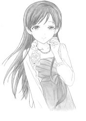 Rule 34 | 10s, 1girl, absurdres, alternate costume, artist request, bad id, bad pixiv id, commentary request, derivative work, graphite (medium), greyscale, highres, idolmaster, idolmaster cinderella girls, jewelry, long hair, long sleeves, looking at viewer, monochrome, necklace, nitta minami, sketch, smile, solo, traditional media