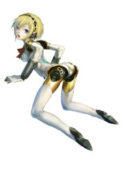 Rule 34 | 1girl, aegis (persona), android, ass, atlus, bent over, blonde hair, blue eyes, bow, joints, persona, persona 3, redjuice, ribbon, robot, robot joints, short hair, solo