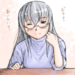Rule 34 | 00s, casual, glasses, lowres, aged up, one eye closed, red eyes, rozen maiden, silver hair, solo, suigintou, translated, tsuda nanafushi, wink