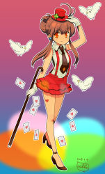 Rule 34 | 1girl, bird, card, dove, floating card, highres, magician, necktie, original, solo, ukke