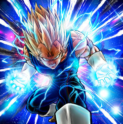 Rule 34 | 1boy, blonde hair, bodysuit, boots, clenched teeth, commentary request, covered abs, dragon ball, dragonball z, energy, facial mark, forehead mark, gloves, glowing, highres, looking at viewer, majin vegeta, male focus, muscular, solo, spiked hair, studio viga, super saiyan, super saiyan 2, teeth, vegeta, veins, white footwear, white gloves