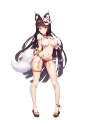 Rule 34 | 1girl, absurdres, animal ears, artist name, black hair, blunt bangs, blush, breasts, catxuan, closed mouth, contrapposto, dated, fox ears, fox girl, fox tail, full body, geta, highres, large breasts, long hair, looking at viewer, mask, mask on head, navel, neck bell, neck ribbon, nose blush, original, panties, red panties, red ribbon, revealing clothes, ribbon, shide, short eyebrows, simple background, solo, standing, tail, tattoo, thigh strap, transparent background, underwear, very long hair