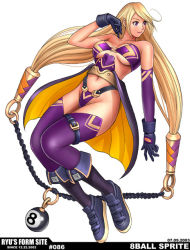 Rule 34 | 1girl, blonde hair, breasts, female focus, full body, gloves, long hair, midriff, purple eyes, ryu (ryu&#039;s form site), shoes, sneakers, solo, thighhighs, white background