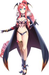 Rule 34 | 1girl, armor, artwhirl mahou gakuen no otome-tachi, asymmetrical legwear, asymmetrical sleeves, bikini armor, black cape, black sleeves, blue eyes, breasts, cape, cleavage, closed mouth, detached sleeves, emerane, floating hair, full body, gauntlets, hair between eyes, high heels, highres, large breasts, long hair, looking at viewer, pink hair, single thighhigh, smile, solo, standing, tachi-e, thighhighs, transparent background, very long hair, victoria (artwhirl)