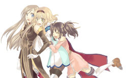 Rule 34 | 00s, anise tatlin, cape, closed eyes, gloves, hairband, long hair, natalia luzu kimlasca lanvaldear, pantyhose, short hair, tales of (series), tales of the abyss, tear grants, thighhighs, twintails