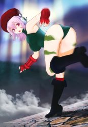 Rule 34 | 1girl, absurdres, ass, breasts, cammy white, cammy white (cosplay), cosplay, female focus, gradient background, headphones, highres, leotard, long hair, nitroplus, official art, pink hair, solo, street fighter, super sonico, tsuji santa