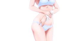 Rule 34 | 1girl, animated, animated gif, anime screenshot, bra, breasts, brown hair, cleavage, female focus, long hair, mizuse maria, navel, panties, simple background, solo, standing, tomodachi game, underwear, wet, wet clothes, wet panties, white bra, white panties