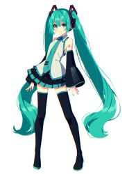 Rule 34 | 1girl, aqua eyes, aqua hair, aqua nails, aqua necktie, arm tattoo, bare shoulders, black skirt, black thighhighs, blouse, boots, closed mouth, collared shirt, derivative work, detached sleeves, frills, full body, green eyes, green hair, green nails, grey shirt, hatsune miku, headphones, highres, lace, lace-trimmed shirt, lace trim, long hair, looking at viewer, mamyouda, miniskirt, nail polish, necktie, number tattoo, pleated skirt, shirt, shoulder tattoo, sidelocks, signature, simple background, skirt, smile, solo, standing, tattoo, thigh boots, thighhighs, tie clip, twintails, very long hair, vocaloid, vocaloid boxart pose, white background, zettai ryouiki