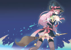 Rule 34 | blue eyes, broom, broom riding, garter straps, hat, hat ribbon, heart, megurine luka, pink hair, ribbon, solo, star (symbol), syuu, thighhighs, vocaloid, witch, witch hat