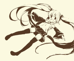 Rule 34 | 1girl, detached sleeves, female focus, full body, hatsune miku, lefthand, legs, long hair, monochrome, simple background, skirt, solo, thighhighs, twintails, very long hair, vocaloid, zettai ryouiki