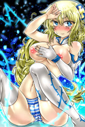 Rule 34 | 1girl, blonde hair, blue eyes, blue valkyrie (p&amp;d), blush, breasts, cameltoe, detached collar, elbow gloves, gloves, hair ornament, highres, large breasts, long hair, looking at viewer, nipples, no pants, panties, puzzle &amp; dragons, solo, striped clothes, striped panties, thighhighs, topless, underwear, unsui (inamint), valkyrie (p&amp;d), very long hair, water valkyrie (p&amp;d)