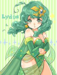 Rule 34 | 1girl, aged up, blush, breasts, cape, crying, crying with eyes open, detached sleeves, earrings, final fantasy, final fantasy iv, gnashino, green eyes, green hair, hair ornament, jewelry, long hair, looking at viewer, medium breasts, open mouth, rydia (ff4), solo, star (symbol), star earrings, tears