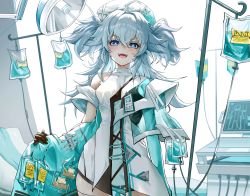Rule 34 | 1girl, absurdres, aqua gloves, bag, black gloves, blue eyes, blue hair, blush, breasts, di qi gang guang, elbow gloves, girls&#039; frontline, girls&#039; frontline neural cloud, gloves, hat, heart, heart-shaped pupils, highres, holding, holding bag, id card, light blue hair, long hair, looking at viewer, multicolored clothes, multicolored gloves, nurse, nurse cap, open mouth, pa-15 (girls&#039; frontline), simple background, smile, solo, standing, symbol-shaped pupils, teeth, twintails, upper teeth only