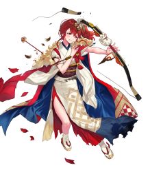 Rule 34 | 1girl, anna (fire emblem), arrow (projectile), bow (weapon), broken, broken weapon, coin hair ornament, female focus, fire emblem, fire emblem heroes, full body, hair ornament, hanekoto, highres, japanese clothes, kimono, matching hair/eyes, nintendo, obi, official art, red eyes, red hair, sandals, sash, solo, tabi, torn clothes, torn kimono, transparent background, weapon, white legwear