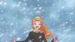 Rule 34 | 1girl, animated, animated gif, black jacket, bouncing breasts, breasts, cigarette, coat, female focus, gloves, hair ornament, huge breasts, jacket, large breasts, long hair, long sleeves, mouth hold, nami (one piece), one piece, orange hair, personality switch, pink gloves, punk hazard, sanji (one piece), snow, snowing, solo, upper body