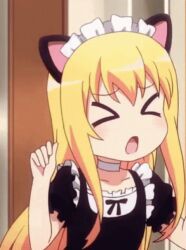Rule 34 | &gt; &lt;, 1girl, animal ears, animated, animated gif, cat ears, choker, closed eyes, fake animal ears, gabriel dropout, gabriel tenma white, lowres, maid, maid headdress, no nose, screencap, solo