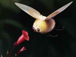 Rule 34 | brown eyes, commentary, creature, creatures (company), cutiefly, english commentary, flower, flower request, flying, full body, game freak, gen 7 pokemon, highres, nintendo, no humans, pokemon, pokemon (creature), realistic, solo, tapwing