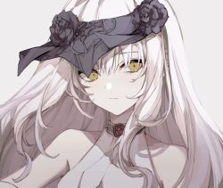 Rule 34 | 1girl, bare shoulders, melusine (fate), fate/grand order, fate (series), female focus, grey background, hair between eyes, long hair, looking at viewer, nozz177, portrait, simple background, solo, type-moon, white background, white hair