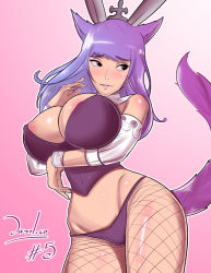 Rule 34 | 10s, 1girl, animal ears, warrior of light (ff14), bare shoulders, black eyes, breasts, cat ears, cat tail, cleavage, covered navel, dazol, derivative work, fake animal ears, final fantasy, final fantasy xiv, fishnet pantyhose, fishnets, hair ornament, large breasts, long hair, miqo&#039;te, nail polish, nipples, original, pantyhose, playboy bunny, pointy ears, purple hair, rabbit ears, smile, solo, square enix, tail, thighs, wide hips, wrist cuffs