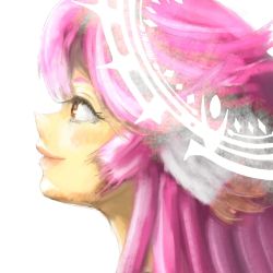 Rule 34 | 1girl, brown eyes, commentary request, spiked halo, halo, highres, jibril (no game no life), long hair, magic circle, masamune (mathumbnail), no game no life, pink hair, portrait, profile, smile, solo, wing ears