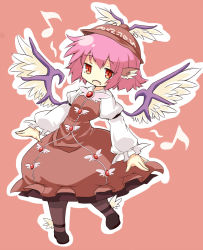 Rule 34 | 1girl, chibi, expressionless, female focus, full body, highres, music, musical note, mystia lorelei, pink hair, short hair, simple background, singing, slit pupils, solo, touhou, ut pictura poesis, wings