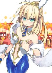 Rule 34 | 1girl, animal ears, artoria pendragon (all), artoria pendragon (fate), artoria pendragon (swimsuit ruler) (fate), bare shoulders, blonde hair, blue pantyhose, braid, breasts, cleavage, commentary request, crown, detached collar, fake animal ears, fate/grand order, fate (series), fishnets, green eyes, hair between eyes, leotard, long hair, looking at viewer, medium breasts, navel, necktie, negi (ulog&#039;be), pantyhose, playboy bunny, ponytail, rabbit ears, saber (fate), sidelocks, solo, white leotard, wrist cuffs