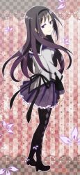 Rule 34 | 10s, 1girl, akemi homura, argyle, argyle clothes, argyle legwear, bad id, bad pixiv id, black hair, black pantyhose, full body, hairband, high heels, hxjunky, long hair, magical girl, mahou shoujo madoka magica, mahou shoujo madoka magica (anime), pantyhose, pleated skirt, purple eyes, shoes, skirt, solo