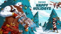 Rule 34 | 2boys, aircraft, airplane, candy, carrot, christmas, christmas tree, cloud, decorations, fighting, fighting stance, food, fortnite, game console, gloves, gun, hat, highres, merry christmas, multiple boys, snow, snowman, tree, video game, weapon